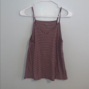white and burgundy striped tank top